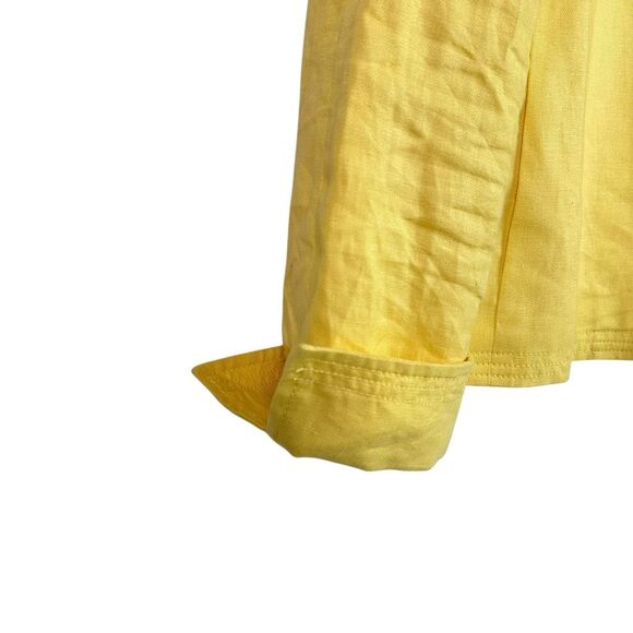 Talbots Women’s Size 16 Yellow Linen Open Front Jacket Cuffs - Picture 4 of 7